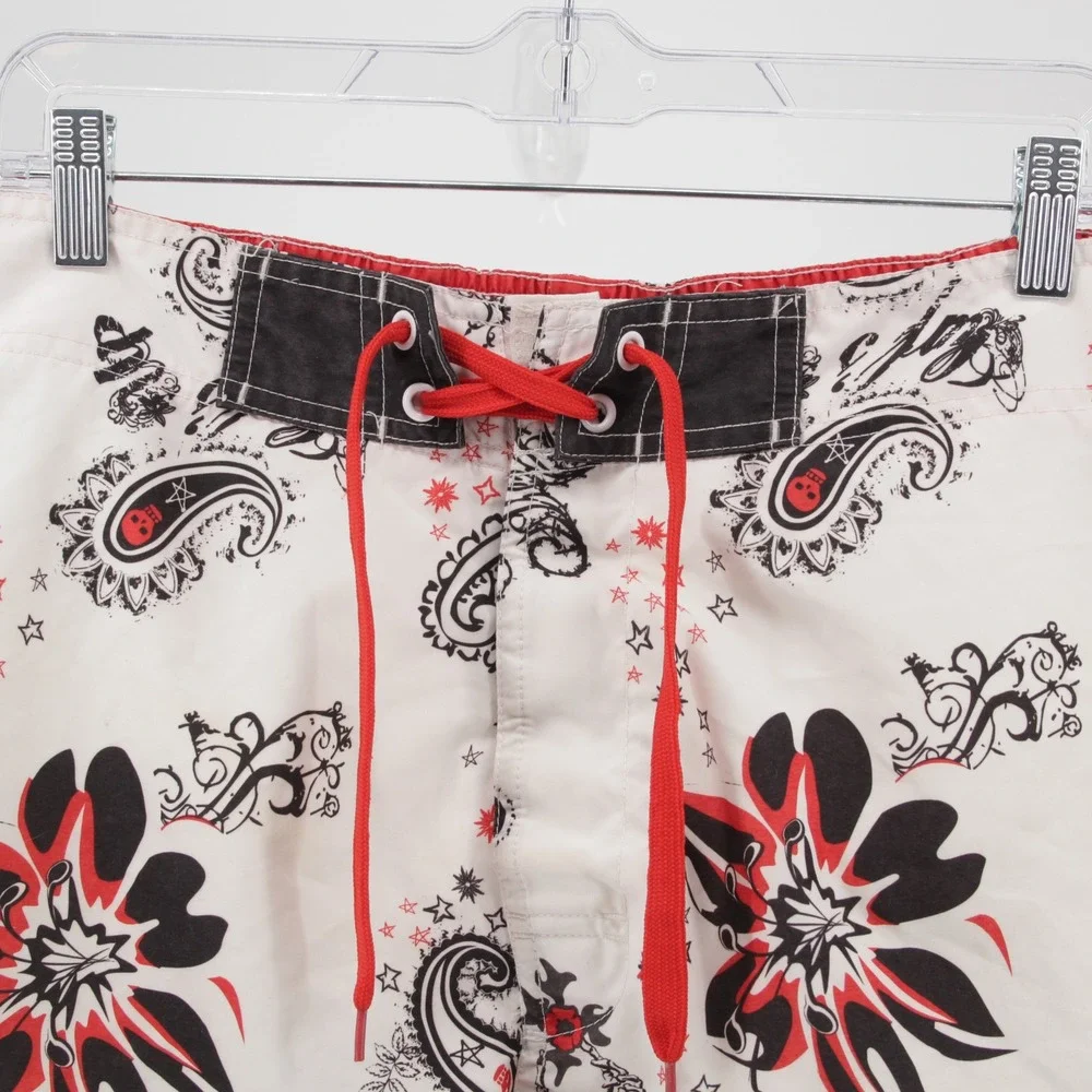 Joe Boxer Men's White Paisley‎ Skull Floral Print Board Shorts Size Large